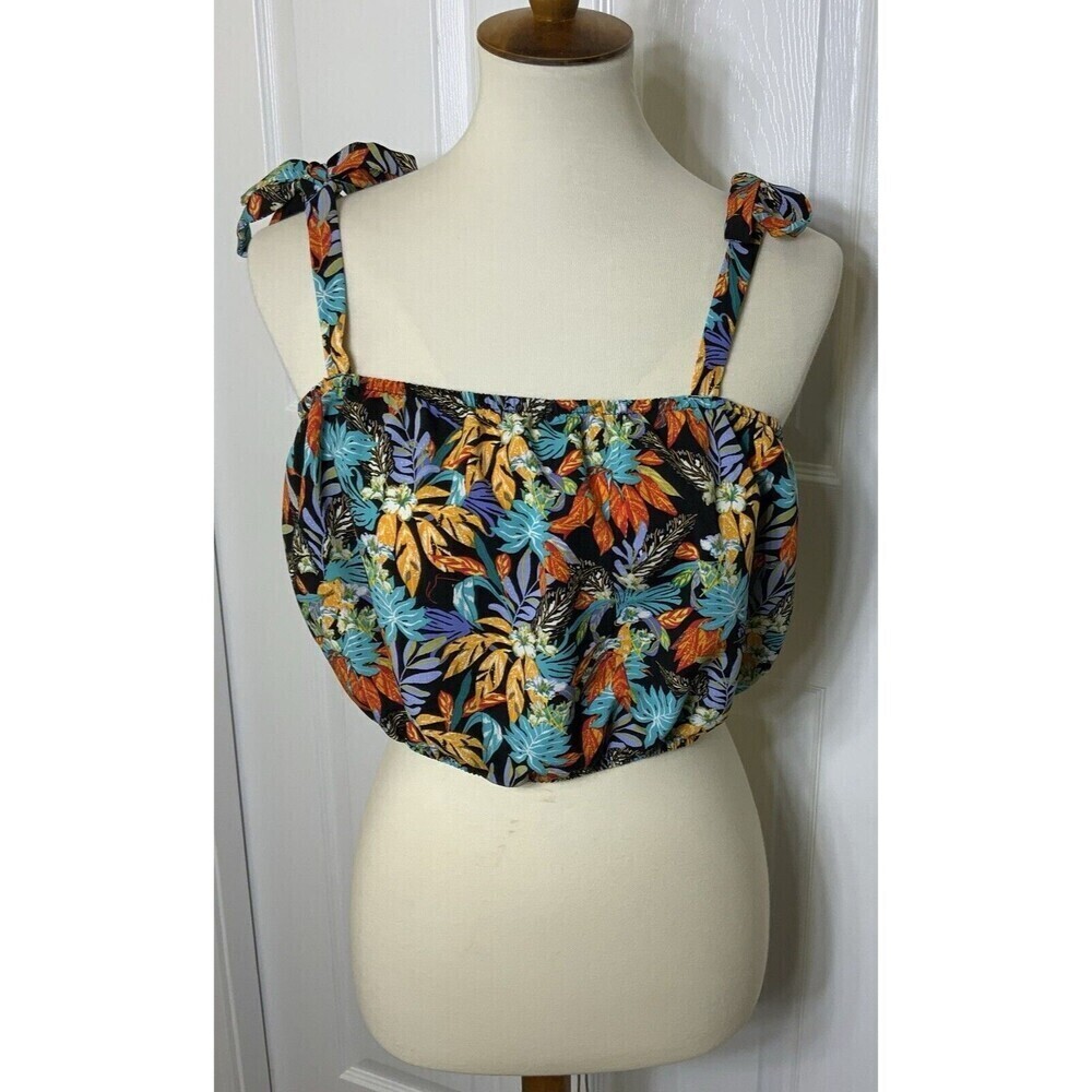 Lily Rose Botanical Leaves Crop Top Tie Shoulders Multicolor Size Large NWT